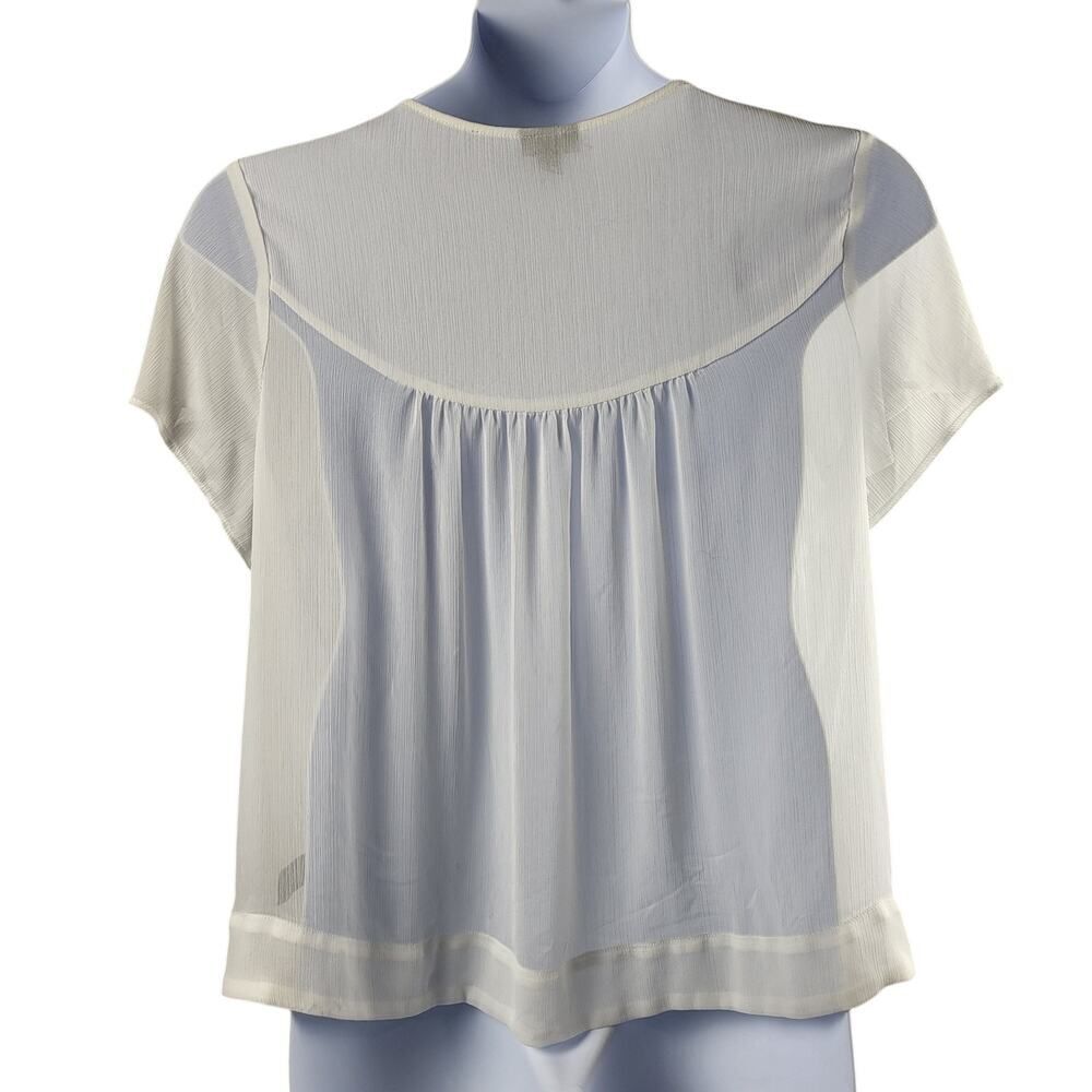 Torrid Size 0 / Large White Sheer to Semi-Sheer Blouse Short Sleeves Embroidered - Picture 8 of 15